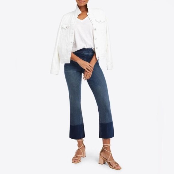 NWT Spanx Cropped Flair Denim Raw Hem High Rise Stretch Dark Wash Jeans 20231R - Picture 12 of 14